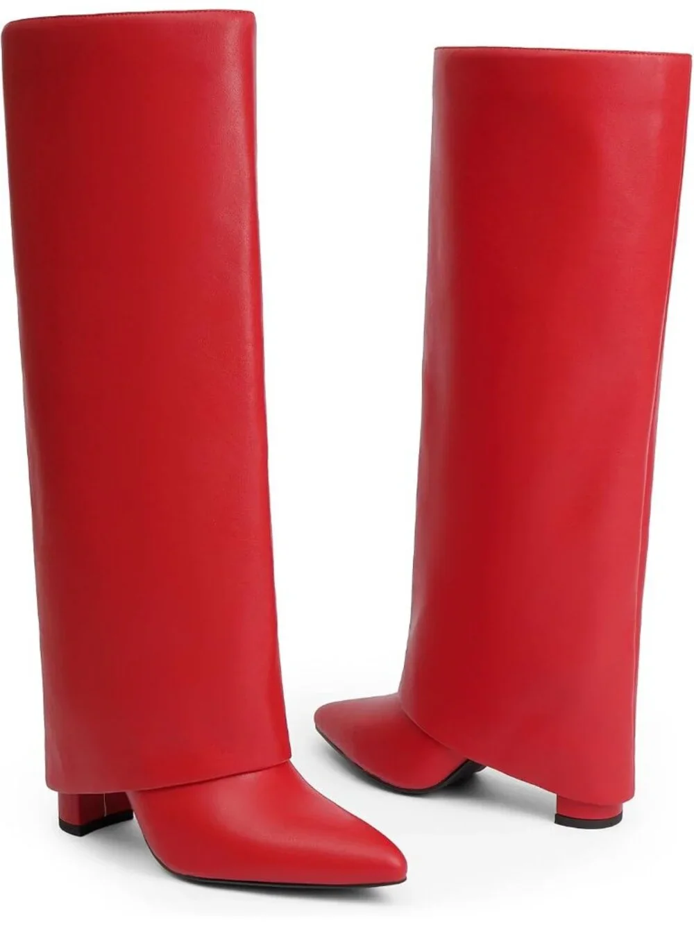 Women's Red Pu Pointed Toe Chunky Heel Faux Leather Over The Knee Boots